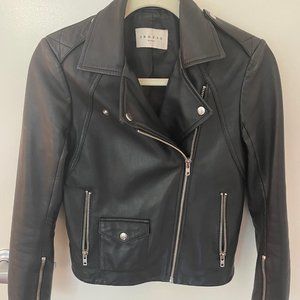 Sandro Biker Style Leather Jacket, Black Size:1